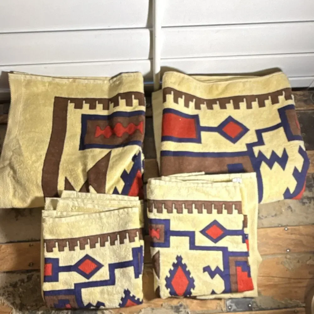 Hilasal 4pc Cotton 2 Hand Towels & 2 Bath Towels Southwestern Geometric